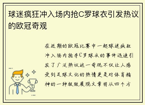 球迷疯狂冲入场内抢C罗球衣引发热议的欧冠奇观